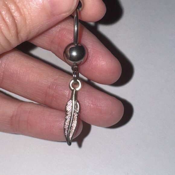 Aqua Blue Gem Feather Dangle Belly Ring - Picture 9 of 9